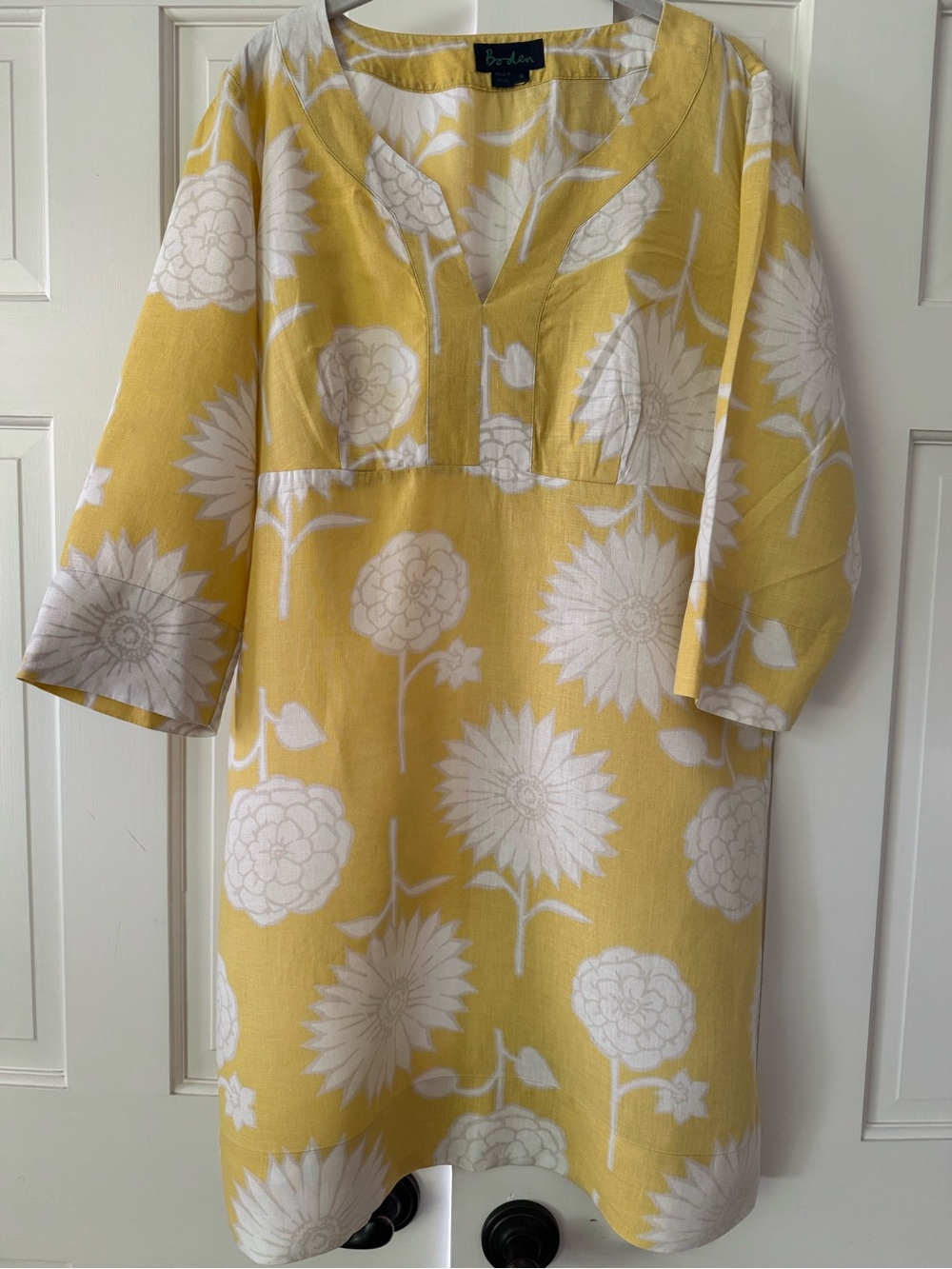 Boden Sunshine Yellow and White Floral Linen Tunic Dress